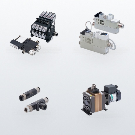 PISCO vacuum product family: manifold module, external controller, rotary pump, and vacuum generator