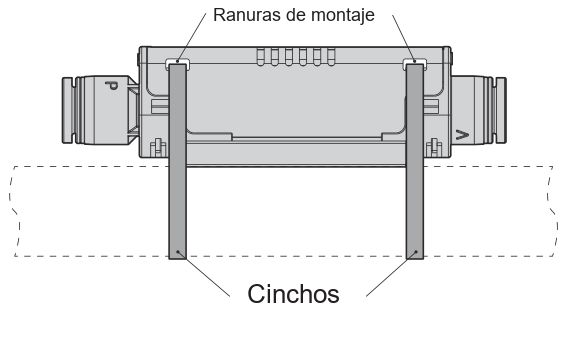 VUL fijado con dos cinchos por las ranuras de montaje de su cuerpo